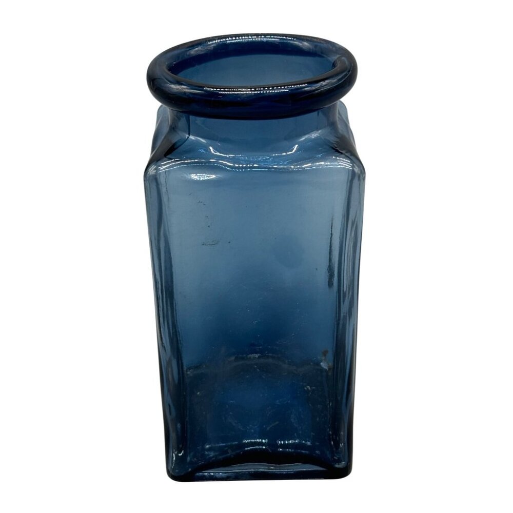 Vintage Blue Glass rectangle Vase dimples hobby lobby table decor circle READ